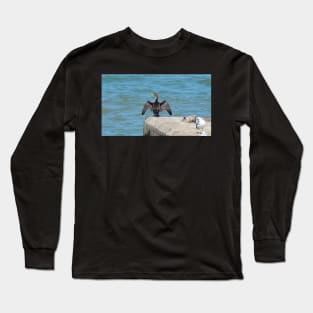 Double-Crested Cormorant With Its Wings Spread Long Sleeve T-Shirt